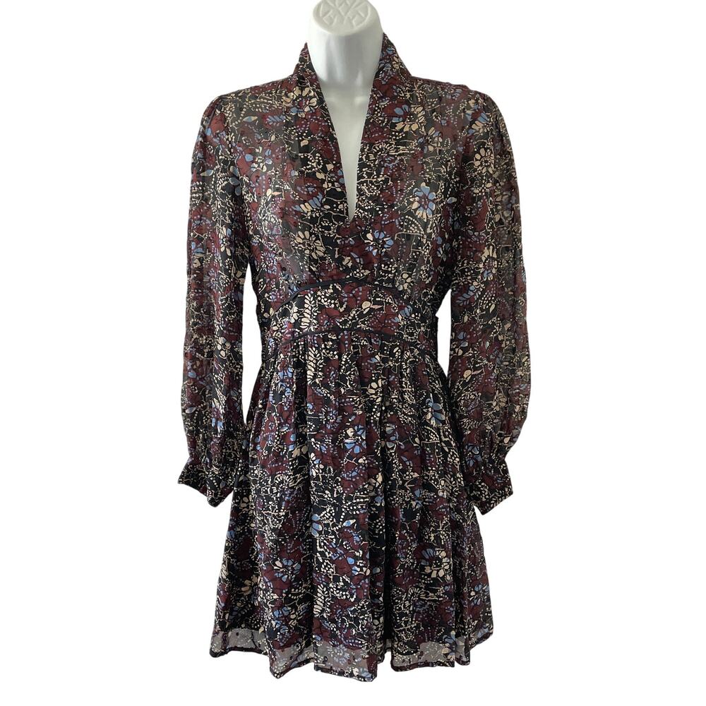 Ba&sh Dress Womens Extra Small Giani Carbone Floral Semi Sheer Party Cocktail